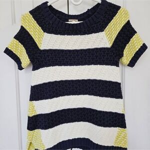 Anthropologie Fiets Voor 2 Sweater Womens XS Navy Blue White Yellow Striped VTG
